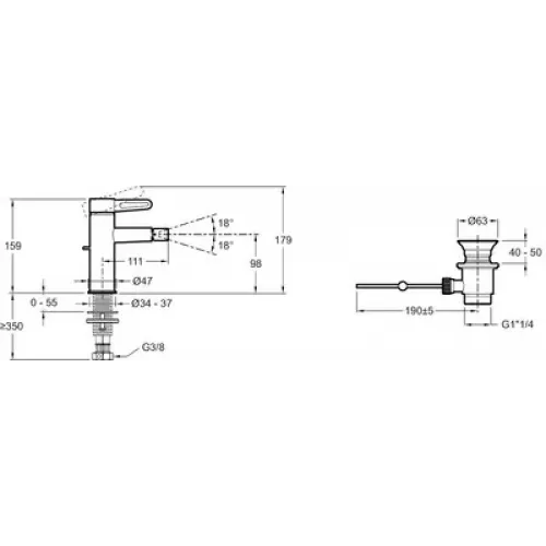 Смеситель для биде Nouvelle Vague матовый черный, гибкая подводка в комплекте, чёрный цвет, с донным клапаном E78342-BLV Jacob Delafon
