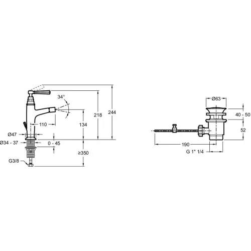 Смеситель для биде Cleo золото, с донным клапаном E24310-BGG Jacob Delafon