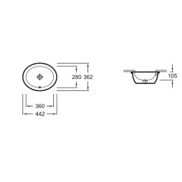 Встраиваемая снизу раковина Vox 44,2х36,2 см, с переливным отверстием, гладкая нижняя поверхность, санфарфор EYI102-00 Jacob Delafon