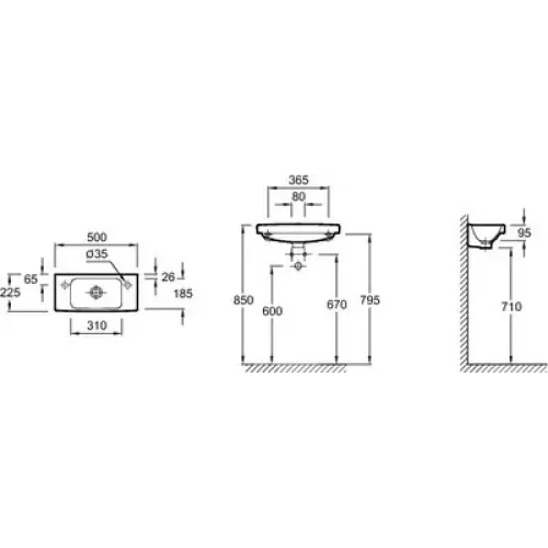 Накладная раковина Odeon Up 50х22,5х9,5 см, без переливного отверстия, санфарфор E4699-00 Jacob Delafon