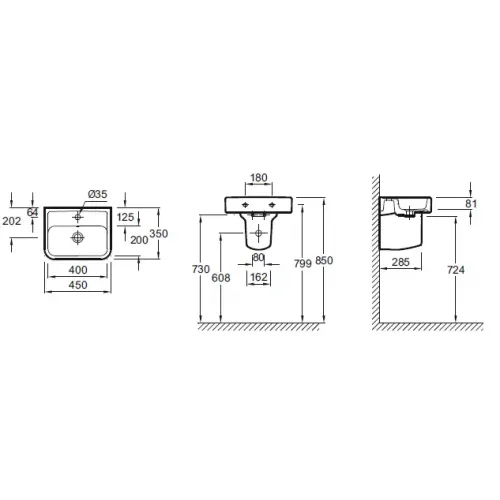 Подвесная раковина Replay 45х35х8,1 см, 1 отверстие для смесителя, санфарфор E4493-00 Jacob Delafon