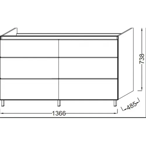 Модуль с раковиной Odeon Up 140 см, матовый черный, 6 ящиков, подвесной монтаж E4779-00+EB996-M61 Jacob Delafon