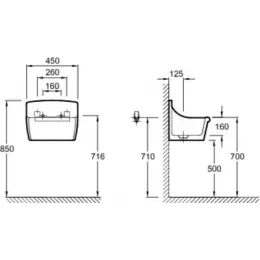 Подвесная раковина Norma 45х35х16 см, без отверстий для решетки, санфарфор E1898-00 Jacob Delafon