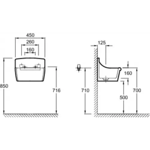 Подвесная раковина Norma 45х35х16 см, без отверстий для решетки, санфарфор E1898-00 Jacob Delafon