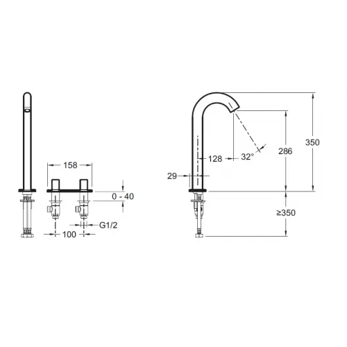 Смеситель на горизонтальную поверхность (деку) с изливом Talan защита от протечки, без выхода на душ, на 3 отв., неповоротный излив E10094RU-CP Jacob Delafon