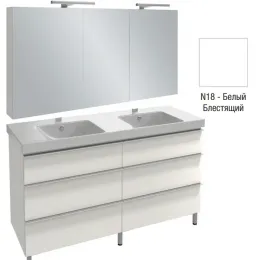 Комплект мебели для ванной Odeon Up 140 см, белый меламин, 6 выдвижных ящиков, с двойными дверцами, подвесной монтаж, с подсветкой E4779-00+EB789RU-N18+EB996-N18 Jacob Delafon
