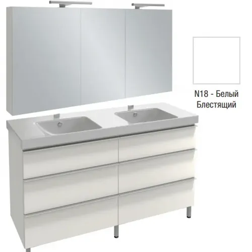 Комплект мебели для ванной Odeon Up 140 см, белый меламин, 6 выдвижных ящиков, с двойными дверцами, подвесной монтаж, с подсветкой E4779-00+EB789RU-N18+EB996-N18 Jacob Delafon
