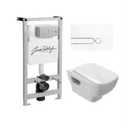 Комплект унитаза с инсталляцией Struktura с белой клавишей, с микролифтом, безободковый, с кнопкой E5504-NF-M32 Jacob Delafon