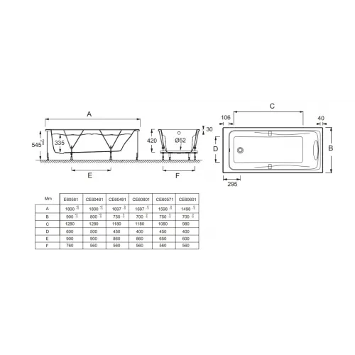 Акриловая ванна Odeon Up 160х75 см, с каркасом, ручками и подголовником E6D025-00 Jacob Delafon