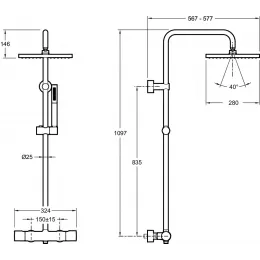 Душевая система без излива Brigitte 2 режима, 28 см, square, термостат, верхний душ, с лейкой E32850-CP Jacob Delafon