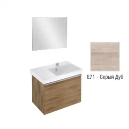 Комплект мебели для ванной Odeon Up 65 см, серый дуб, с правым крылом, 1 выдвижной ящик, подвесной монтаж E4757G-00+EB1080-NF+EB886-E71 Jacob Delafon