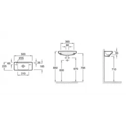 Подвесная раковина Odeon Up 50х22,5х9,5 см, с 2 размеченными отверстиями для смесителей, без переливного отверстия, санфарфор E4701-00 Jacob Delafon