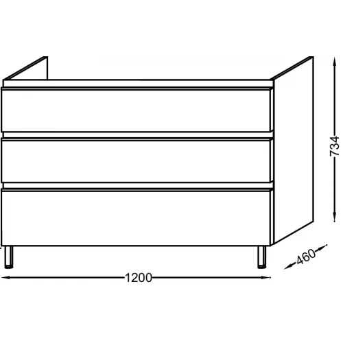 Модуль под раковину Vox 120х46х73,4 см, 3 ящика, черное дерево, встроенные ручки EB2041-RA-E15 Jacob Delafon