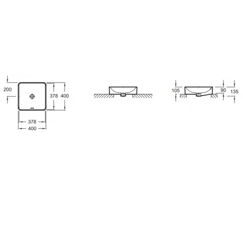 Накладная раковина Vox 40х40х13,5 см, кашемир, без отверстия для смесителя, с отверстием перелива в передней части, санфарфор EVG102-MK4 Jacob Delafon
