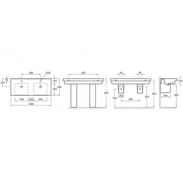 Подвесная раковина Odeon Up 120х50х13,8 см, с 2-мя отверстиями под смеситель, санфарфор, двойная E4730-00 Jacob Delafon