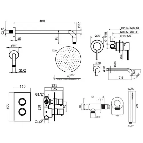 Комплект для душа Plumberia Selection IXO KITXOT18QCR210
