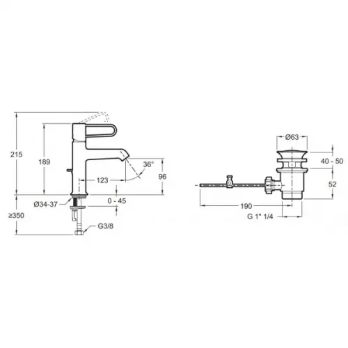 Смеситель для умывальника Odeon Rive Gauche ручка - золото, неповоротный излив, с донным клапаном E21028-GLD-CP Jacob Delafon