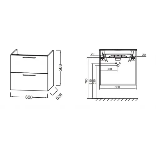 Модуль под раковину Odeon Rive Gauche 60х50,8х56,8 см, белый мрамор, ручки черные EB2520-R9-NR4 Jacob Delafon