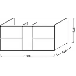 Модуль под раковину Soprano 136х53,5х63,5 см, белый меламин, 4 ящика, 1 бутылочница по центру EB1335-N18 Jacob Delafon