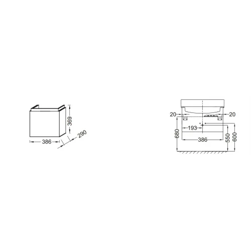 Модуль под раковину Rythmik 38,6х29х36,9 см, квебекский дуб, 1 дверца, открытие вниз EB1096-E10 Jacob Delafon