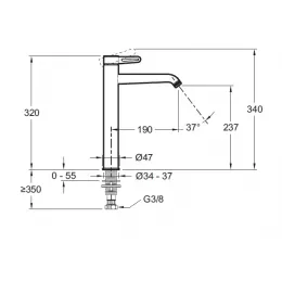 Смеситель для умывальника Nouvelle Vague высокий, матовый хром, неповоротный излив, без донного клапана E78340-CAT Jacob Delafon