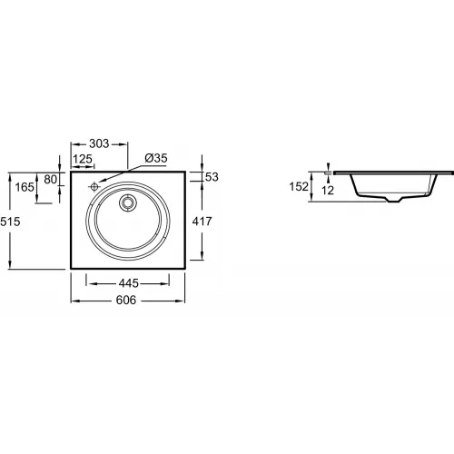 Встраиваемая сверху раковина Odeon Rive Gauche 60,6х51,5 см, матовая бронза, стекло, с отв. под смеситель EB2560-DE3 Jacob Delafon