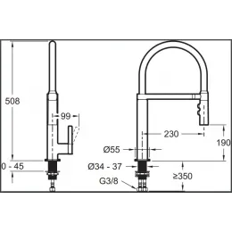 Смеситель для кухни с выдвижной лейкой Raphael черный/хром, поворотный излив E23311-CP Jacob Delafon