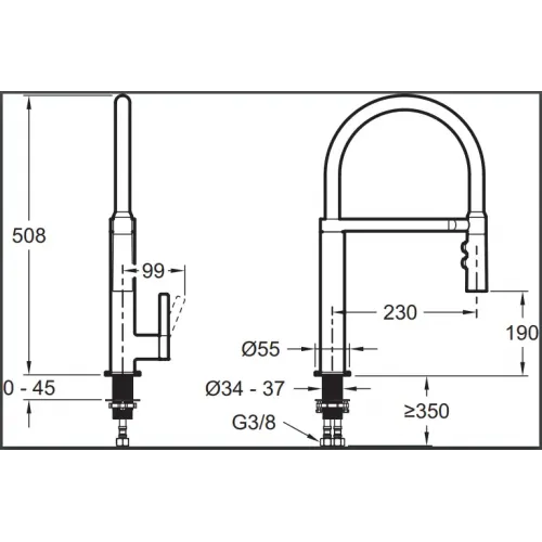 Смеситель для кухни с выдвижной лейкой Raphael черный/хром, поворотный излив E23311-CP Jacob Delafon
