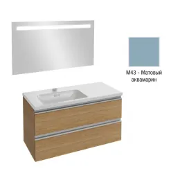 Комплект мебели для ванной Vox 100 см, матовый аквамарин, левосторонняя, 2 ящика, с функцией анти-пар, подвесной монтаж, с подсветкой EB1416-NF+EXAC112-Z-00+EB2025-RA-M43 Jacob Delafon