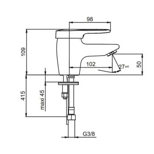 Смеситель для умывальника Kandel неповоротный излив, без донного клапана E18060RU-CP Jacob Delafon
