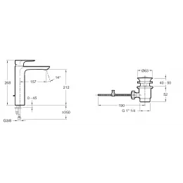 Высокий смеситель на столешницу Aleo 21,2 см, неповоротный излив, с донным клапаном E72298-4-CP Jacob Delafon