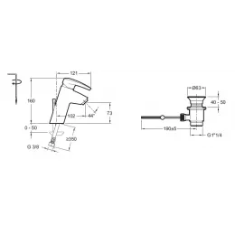 Смеситель для умывальника Panache хром, неповоротный излив, с донным клапаном, термостат E72240.СР Jacob Delafon