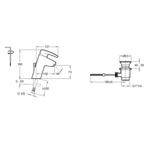 Смеситель для умывальника Panache хром, неповоротный излив, с донным клапаном, термостат E72240.СР Jacob Delafon