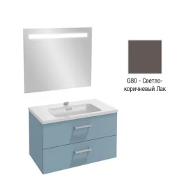 Комплект мебели для ванной Vox 80 см, светло-коричневый блестящий, прямоугольные ручки, с подсветкой, подвесной монтаж EB1413-NF+EXAE112-Z-00+EB2078-R2-G80 Jacob Delafon