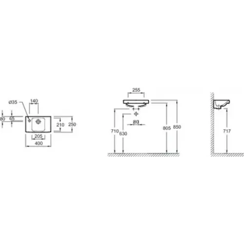 Подвесная раковина Odeon Up 40х25х14 см, с 1 отверстием слева, без переливного отверстия, санфарфор E4759C-X5-00 Jacob Delafon