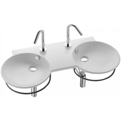 Подвесная раковина Formilia Spherik 100х46х7,5 см, с 1 отверстием для каждого смесителя, санфарфор, двойная E4502-00 Jacob Delafon