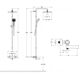 Душевая система Atom E26238-CP 3 режима, 28 см, square, с повор. изливом, термостат, верхний душ, с лейкой E26238-CP Jacob Delafon