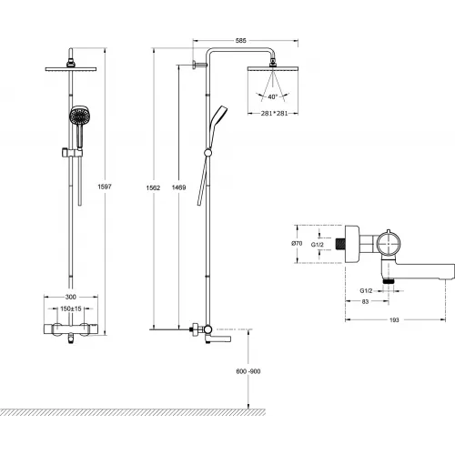 Душевая система Atom E26238-CP 3 режима, 28 см, square, с повор. изливом, термостат, верхний душ, с лейкой E26238-CP Jacob Delafon