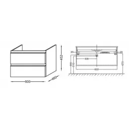 Модуль под раковину Vox 60х46х45,2 см, белый блестящий, 2 ящика, встроенные ручки EB2030-RA-G1C Jacob Delafon