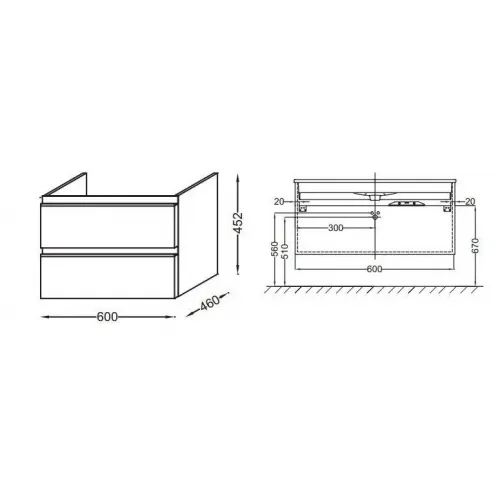 Модуль под раковину Vox 60х46х45,2 см, белый блестящий, 2 ящика, встроенные ручки EB2030-RA-G1C Jacob Delafon