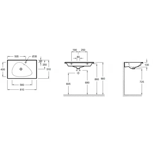 Мебельная раковина Nouvelle Vague 81х51 см, кашемир, шлифованная нижняя кромка, 1 отверстие для смесителя EXAR112-Z-MK4 Jacob Delafon