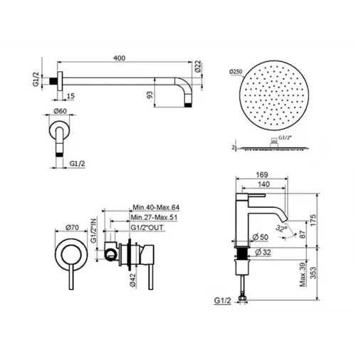 Комплект для душа Plumberia Selection IXO KITXO01OR53