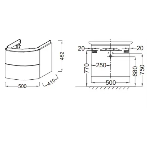 Модуль под раковину Presqu'ile 50х41х45 см, серый титан лак, 2 выдвижных ящика EB1102-N21 Jacob Delafon