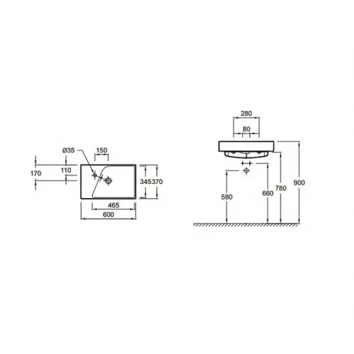 Подвесная раковина Rythmik 60х11х37 см, с гладкой нижней поверхностью, санфарфор, угловая XR112K-Z-00 Jacob Delafon