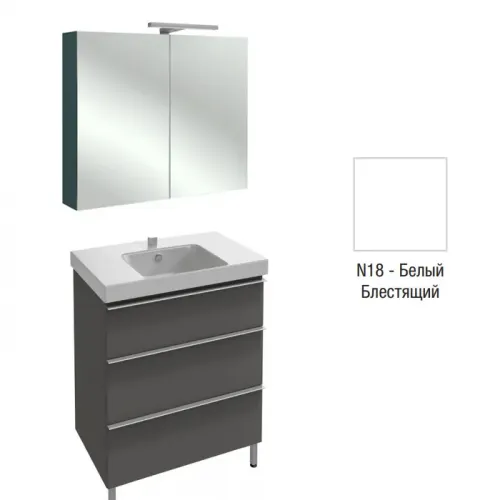 Комплект мебели для ванной Odeon Up 80 см, белый меламин, 3 выдвижных ящика, со светодиодной подсветкой, с подсветкой, подвесной монтаж E4796-00+EB796RU-N18+EB993-N18 Jacob Delafon