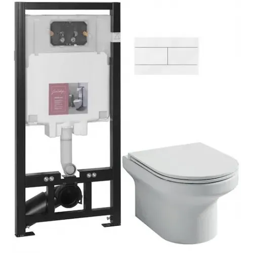 Комплект унитаза с инсталляцией Elite глубина унитаза 50см, клавиша хром глянец, с микролифтом, безободковый E21742RU-00 Jacob Delafon