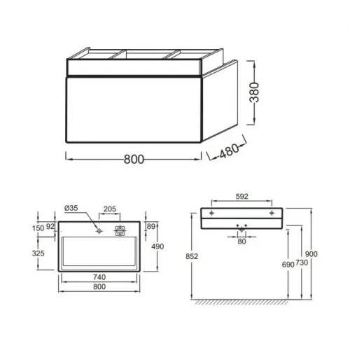 Модуль под раковину Terrace 80х48х38 см, белый глянцевый, верхний ящик из цельного дерева, система push-to-open EB1186-G1C Jacob Delafon