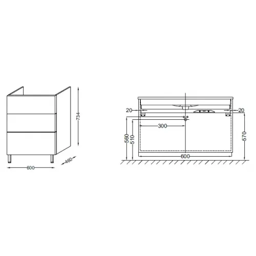 Модуль под раковину Vox 60х46х73,4 см, матовый аквамарин, 3 выдвижных ящика EB3000-R2-M43 Jacob Delafon
