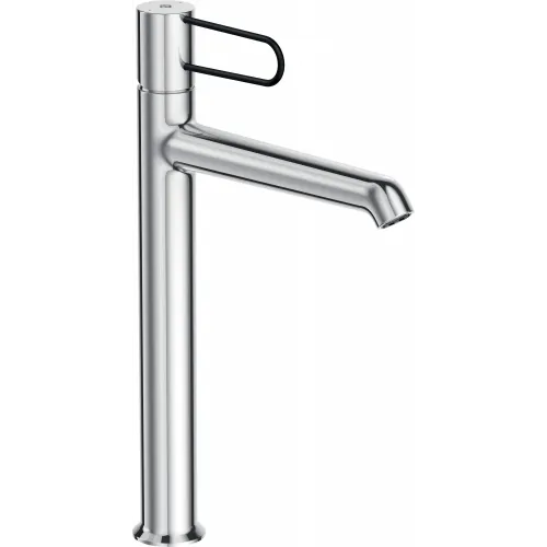 Высокий смеситель на столешницу Odeon Rive Gauche 24 см, ручка черная, неповоротный излив, с донным клапаном E21030-BL-CP Jacob Delafon