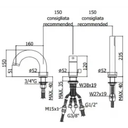 Смеситель на борт ванны с душем Paffoni Light LIG040LCR